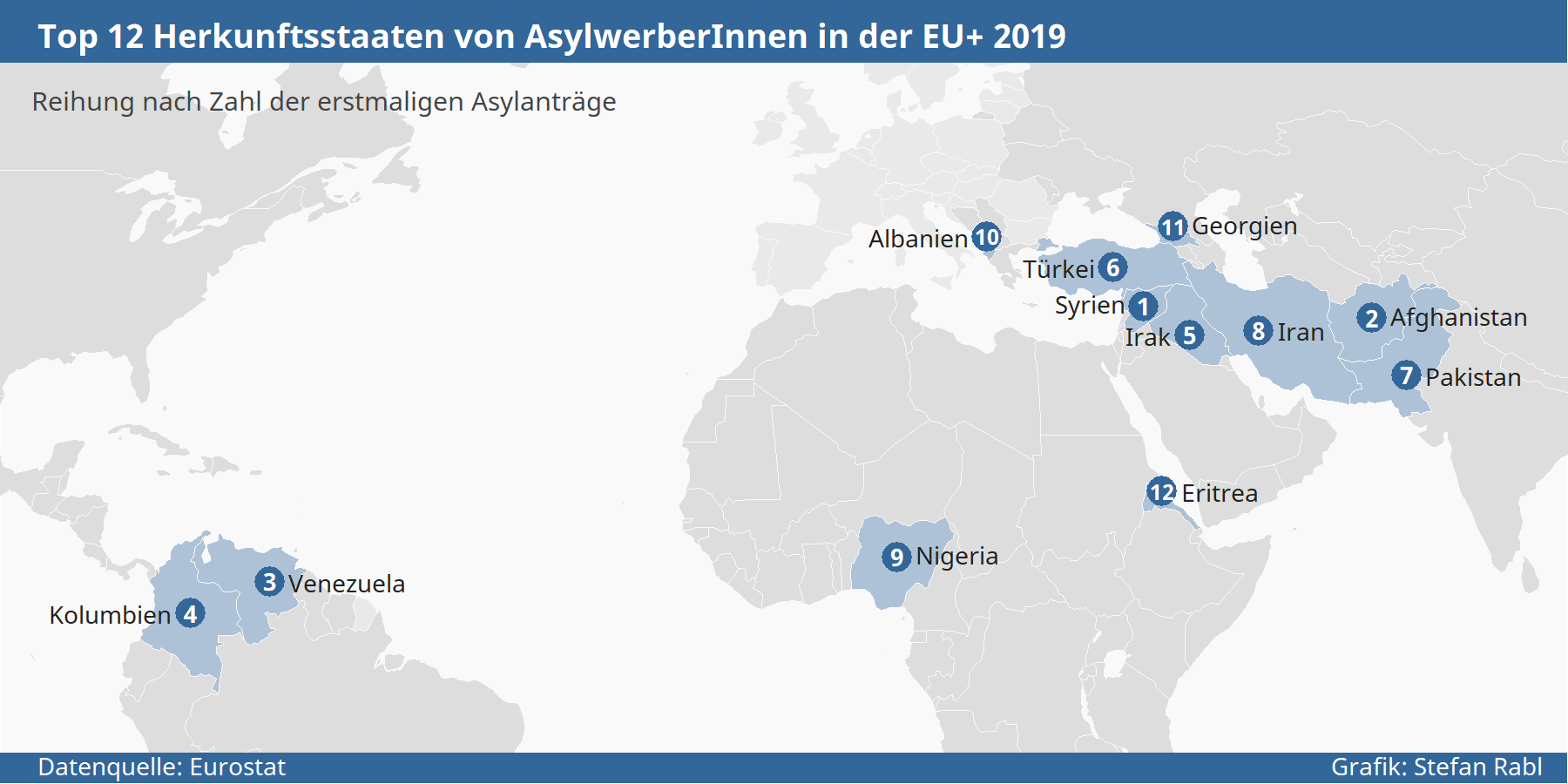 Karte: Top 12 Herkunftsstaaten von AsylwerberInnen in der EU